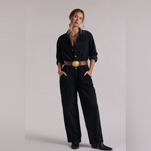 LOFT Black Button-Front Jumpsuit
